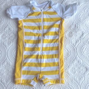 Yellow and white stripe swimsuit 6 - 12 month Hanna Andersson